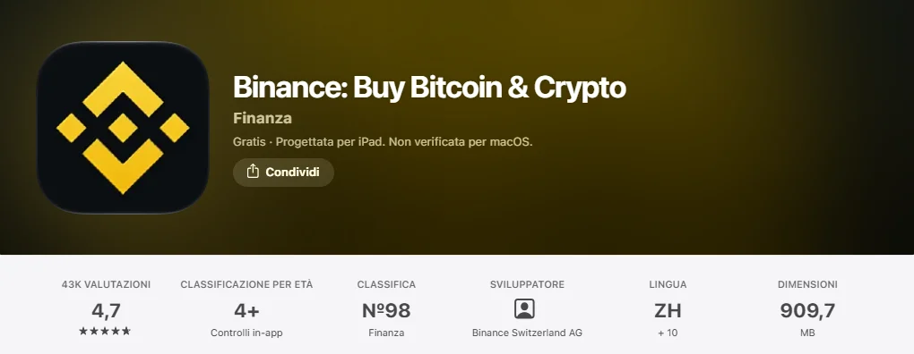 App Binance ufficiale o falsa? Come controllare la scheda su App Store e Play Store
