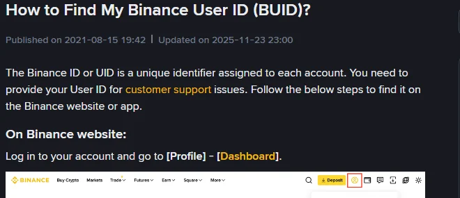 UID Binance: dove si trova e cosa preparare prima di scrivere all'assistenza